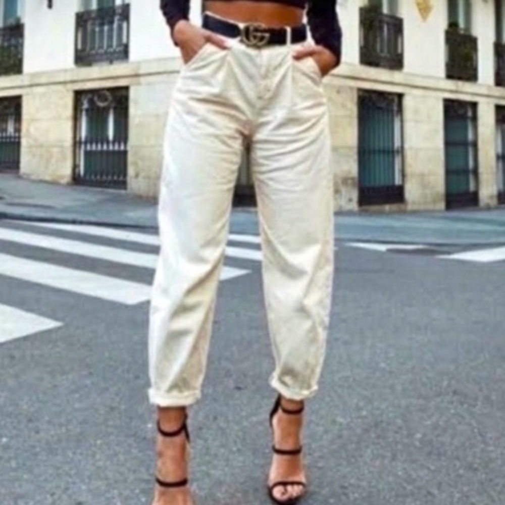 ZARA Paper Bag Barrel Pants in Cream Denim - Picture 8 of 12